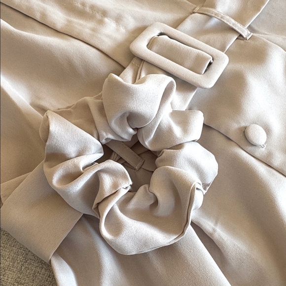 Beige/Cream color Button Front Belted Romper - Picture 4 of 4